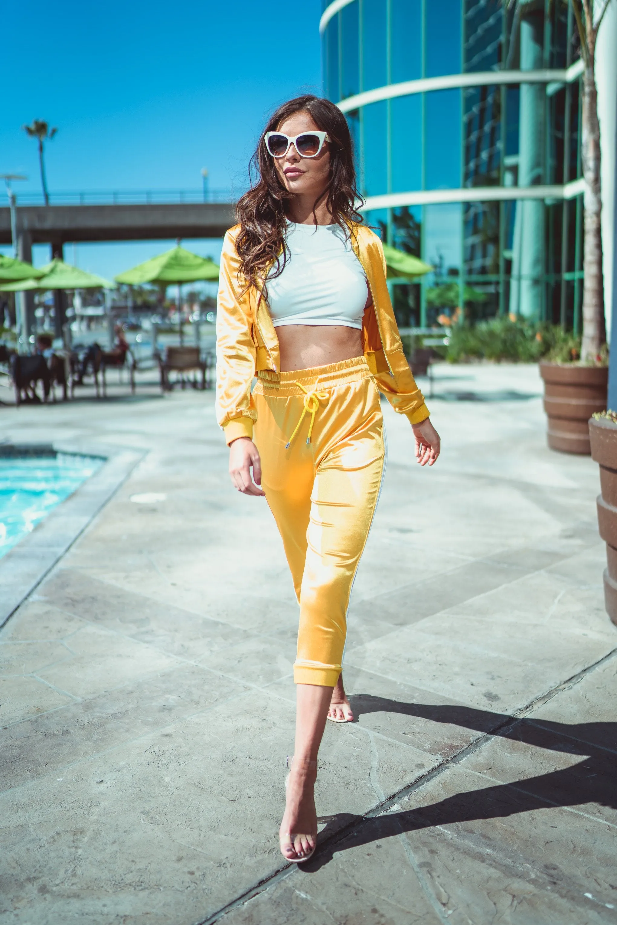 Yellow Satin Co-Ord Tracksuit Jacket