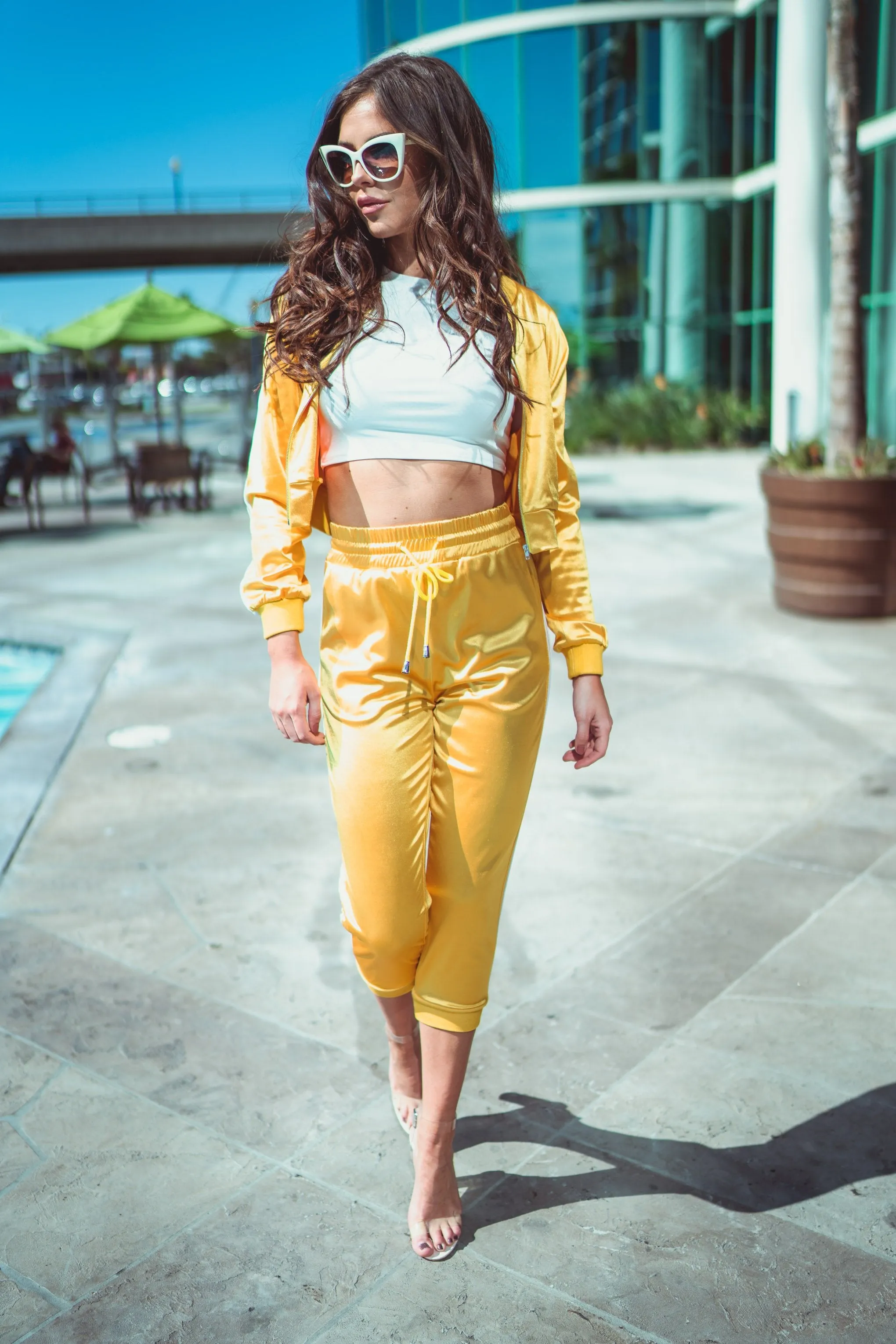 Yellow Satin Co-Ord Tracksuit Jacket